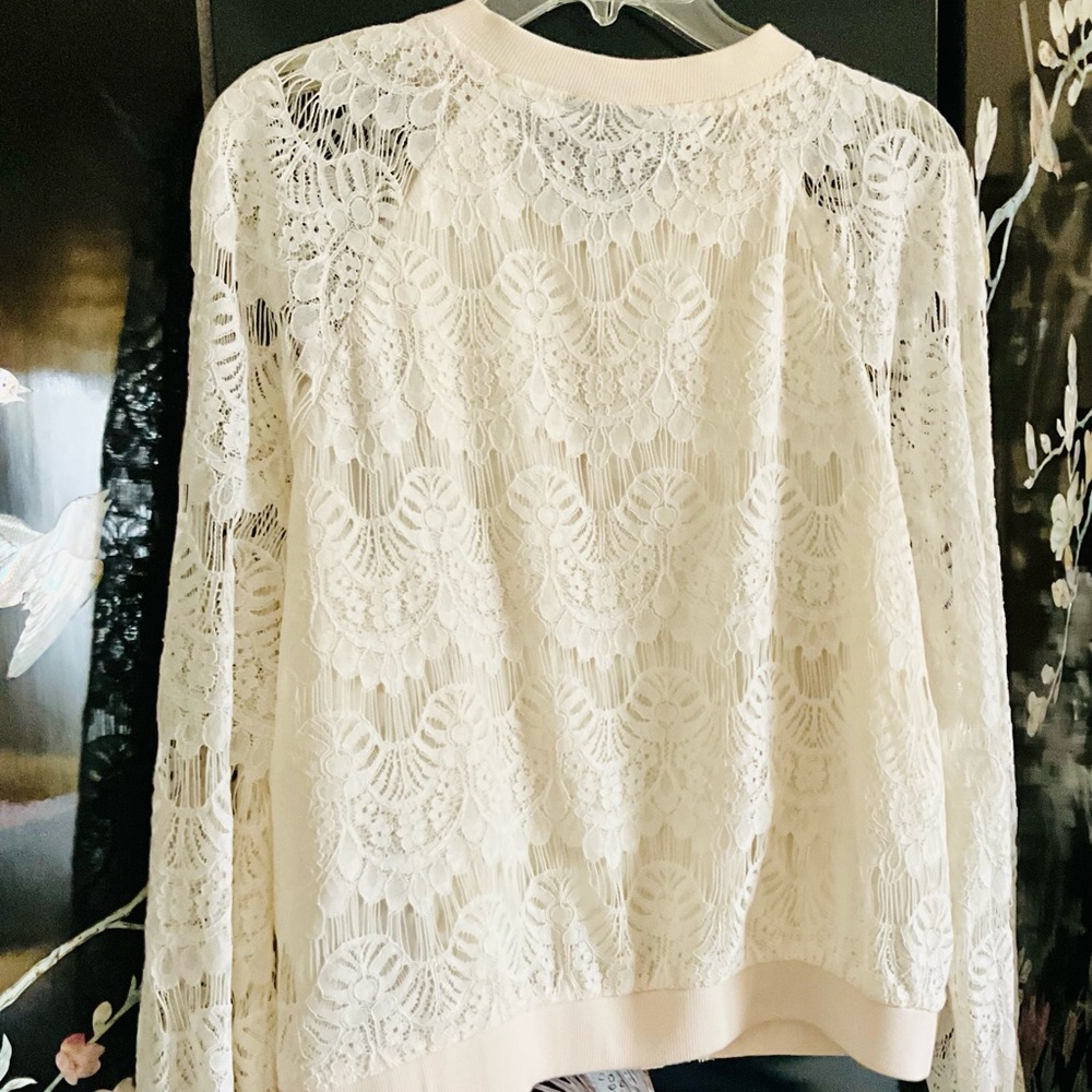 White Eggshell Lace Zip Up Lightweight Jacket. - image 2